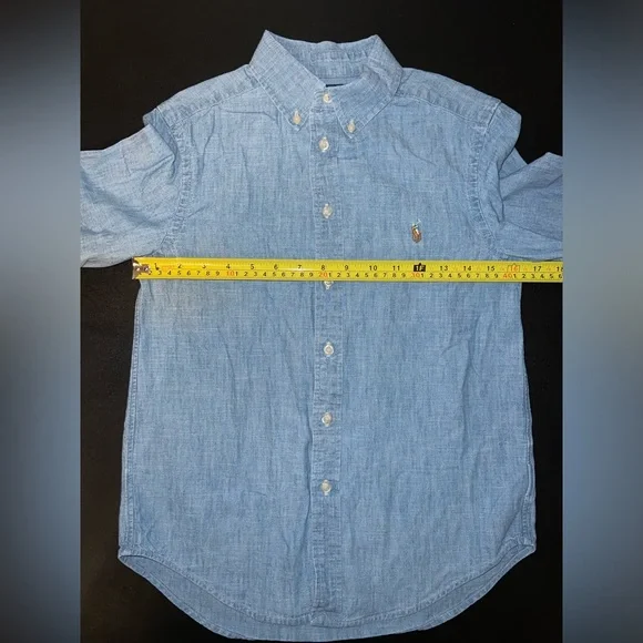Ralph Lauren Boys Denim Blue Long Sleeve Collared Button Down Shirt 10 12 LN - Picture 4 of 7